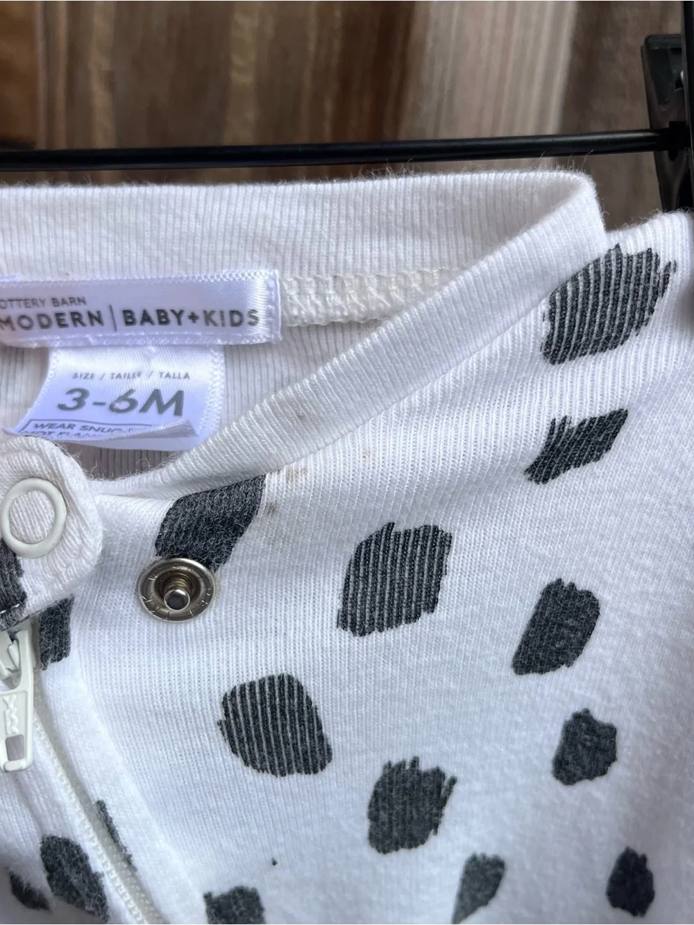 Pottery Barn White One-Piece Footed Pajamas w/ Black Spot Print Organic Cotton